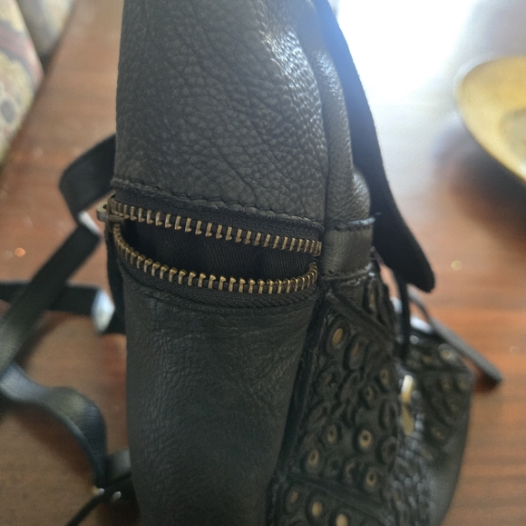 Genuine Leather Black Studded Distressed Backpack - Picture 9 of 16